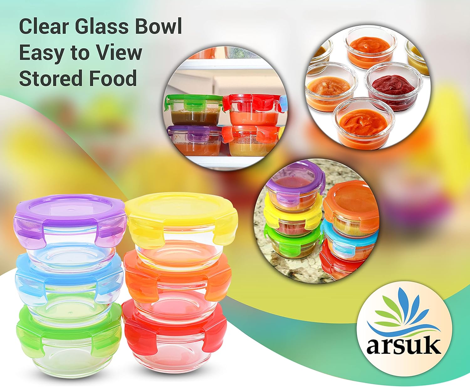 Baby Food Storage Containers Set Freezer Food Pots Glass Mini Boxes 200ml (Pack of 6)