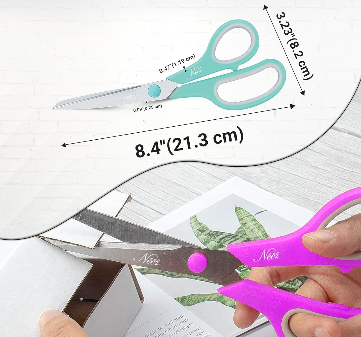 Pack of 3 Scissors with Ultra Sharp Thick Blades - Office Scissor with Stainless Blades (8.4")