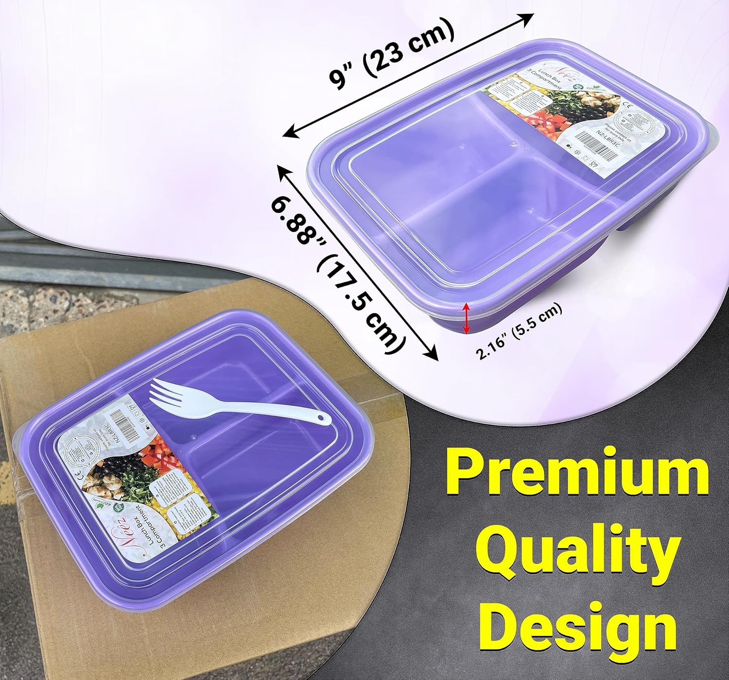 3 Compartments Bento Box (1.4L) - Lunch Box Airtight, BPA Free with Lids & Spoon (Purple)