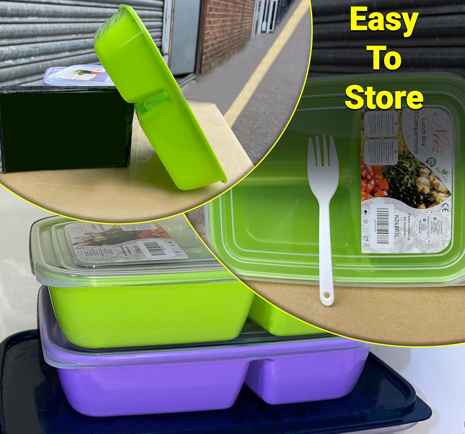 3 Compartments Bento Box (1.4L) - Lunch Box Airtight, BPA Free with Lids & Spoon (Green)