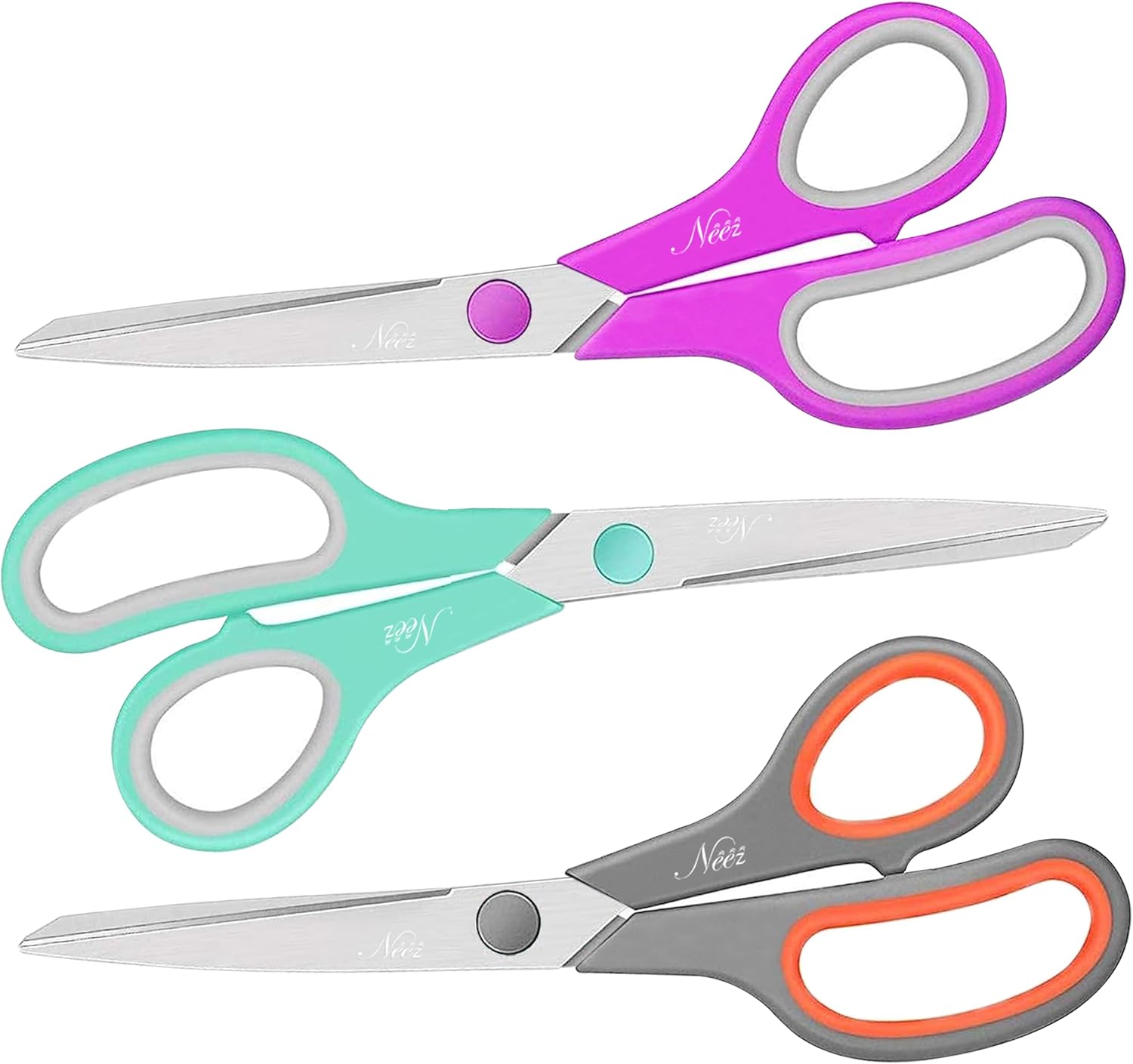 Pack of 3 Scissors with Ultra Sharp Thick Blades - Office Scissor with Stainless Blades (8.4")